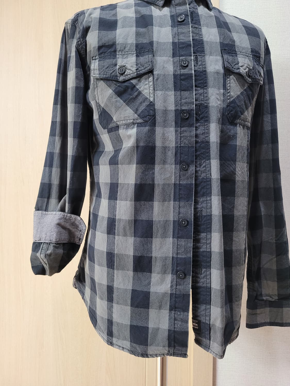 스텝 STAFF 남자 체크셔츠 100 다크그레이 상품이미지3