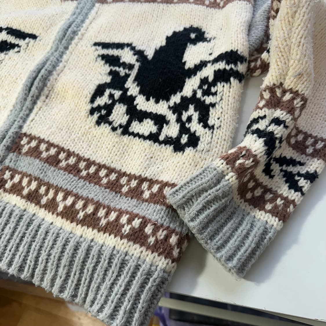 우먼F 빈티지 오버핏 카라넥 헤비울 코위찬 니트집업 상품이미지2