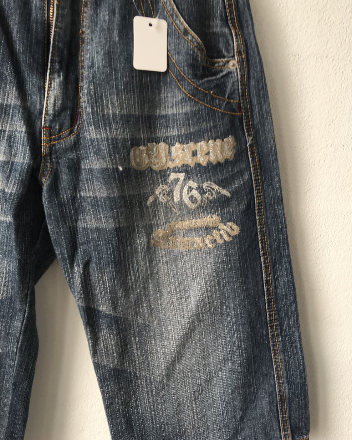 Back skull needle work denim half pants 상품이미지3