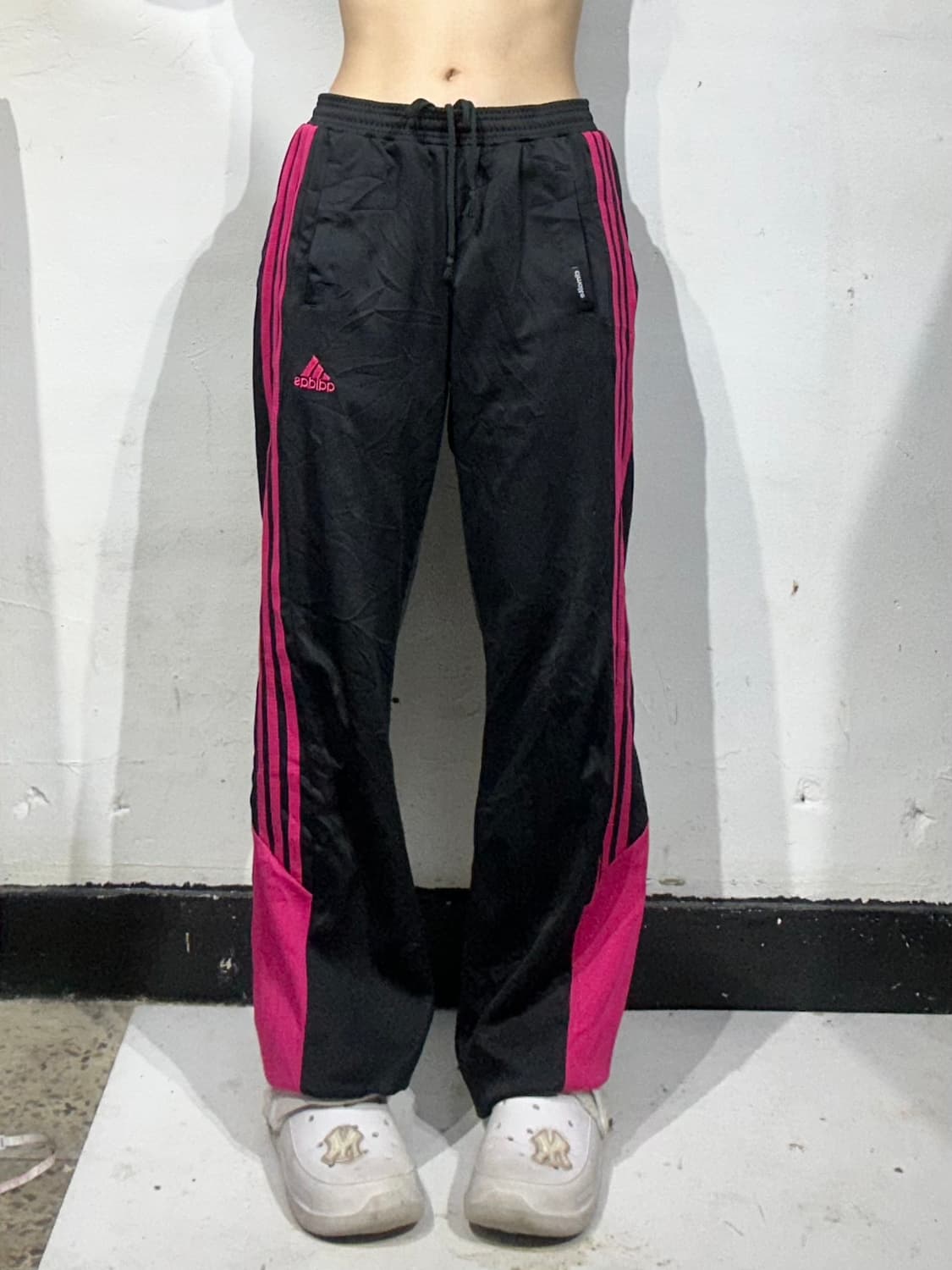아디다스 블랙 와이드 핑크 삼선 추리닝 바지 L 상품이미지2