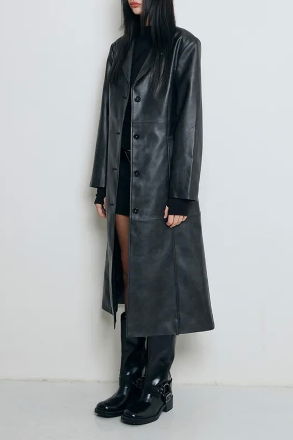 제이드 롱 레더 코트 (블랙) S 상품이미지1