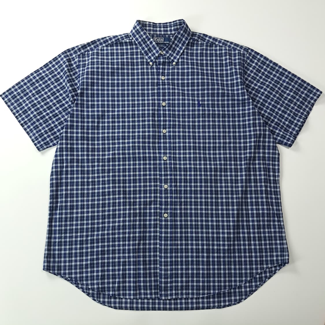 CK673 XL 폴로 90s 딥네이비 스몰타탄체크 반팔 셔츠 남방 상품이미지1