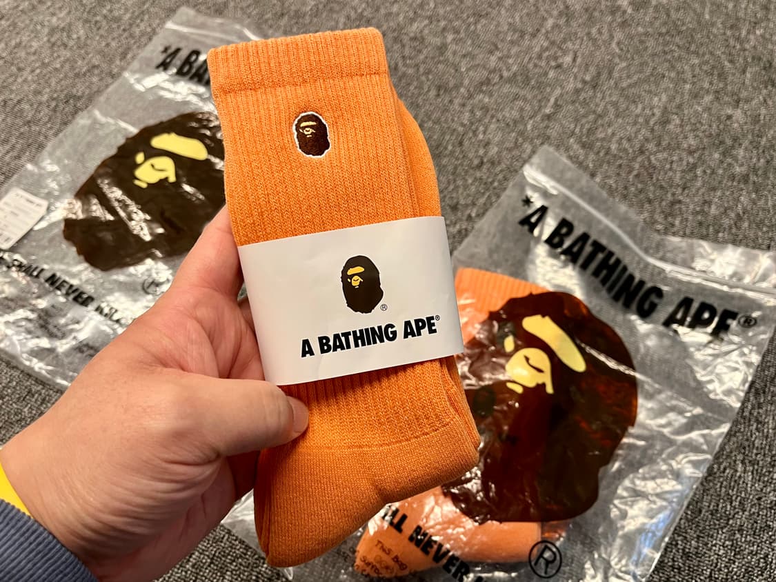 A Bathing Ape 베이프 오렌지색 양말 S, M 새제품  상품이미지1