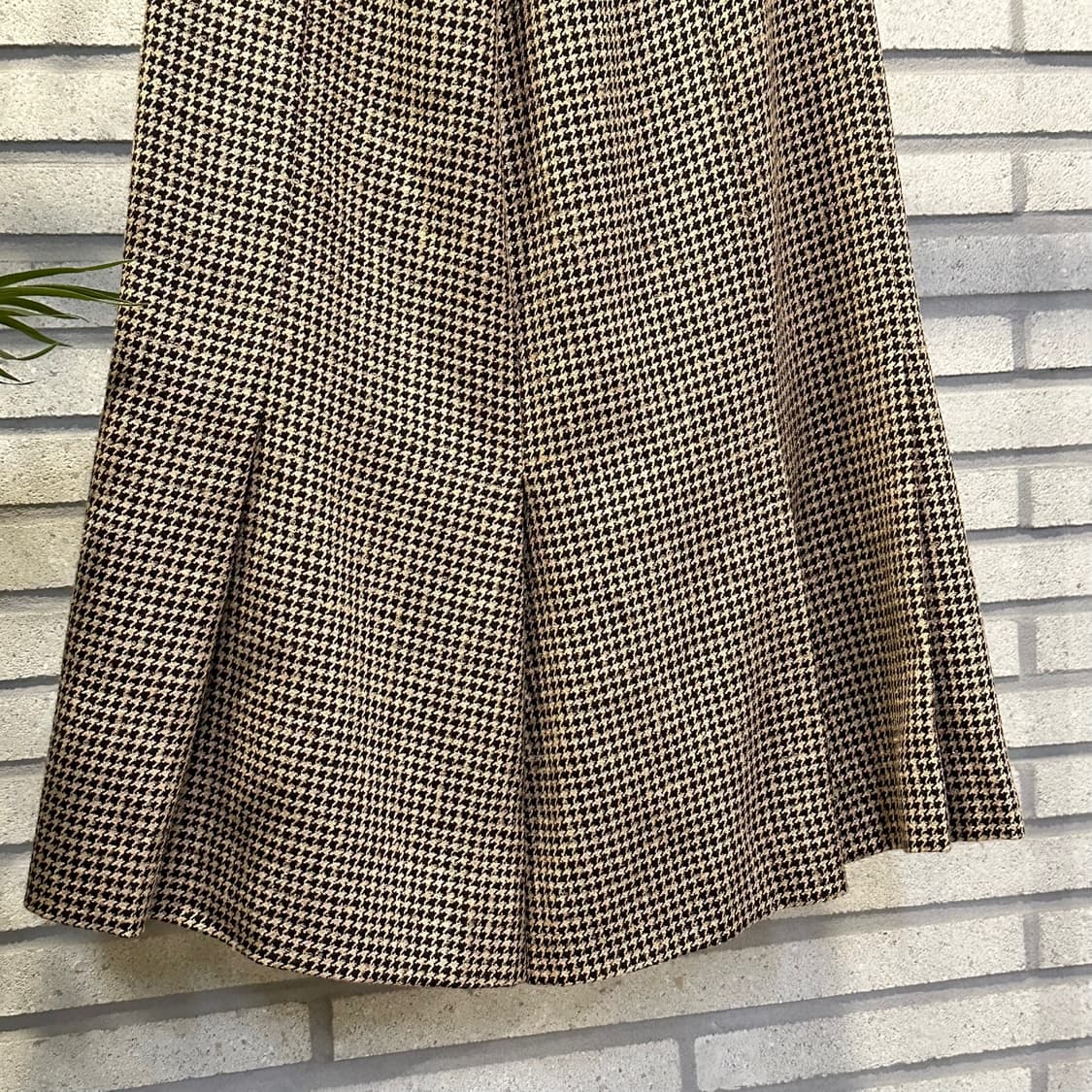 JPN VINTAGE 미디 스커트 하운드투스 패턴 플리츠 디테일 브라운 상품이미지6