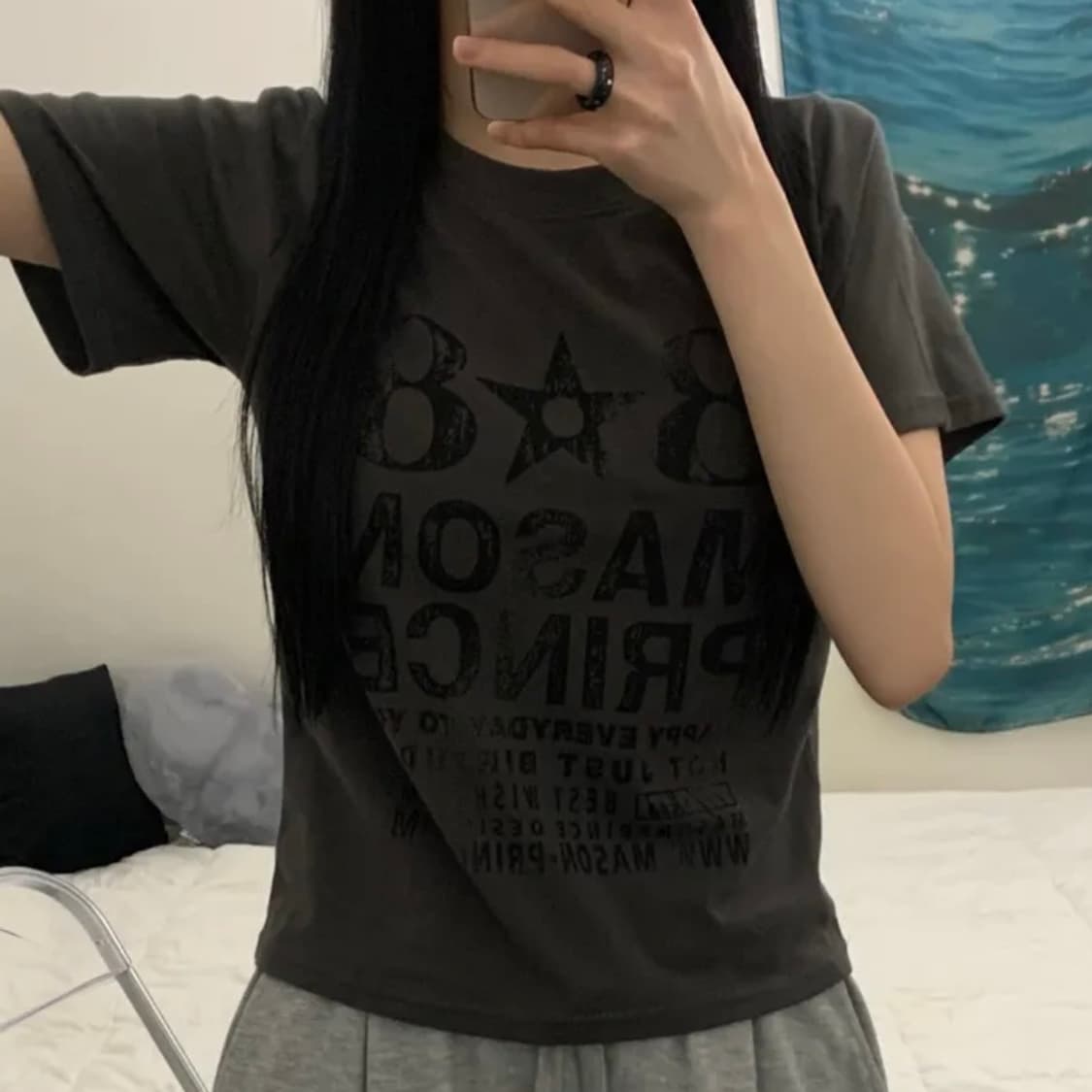 숏 슬리브 반팔 반소매 티 먹색 그레이 상품이미지2