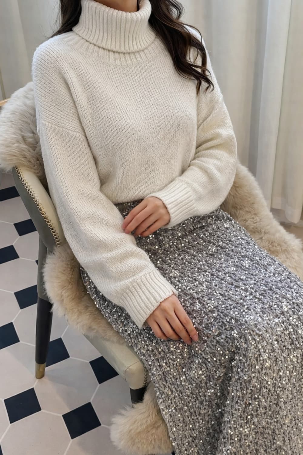 은색 스팽글 롱 스커트 새상품 일상룩부터 파틸ㄷㆍ 상품이미지1