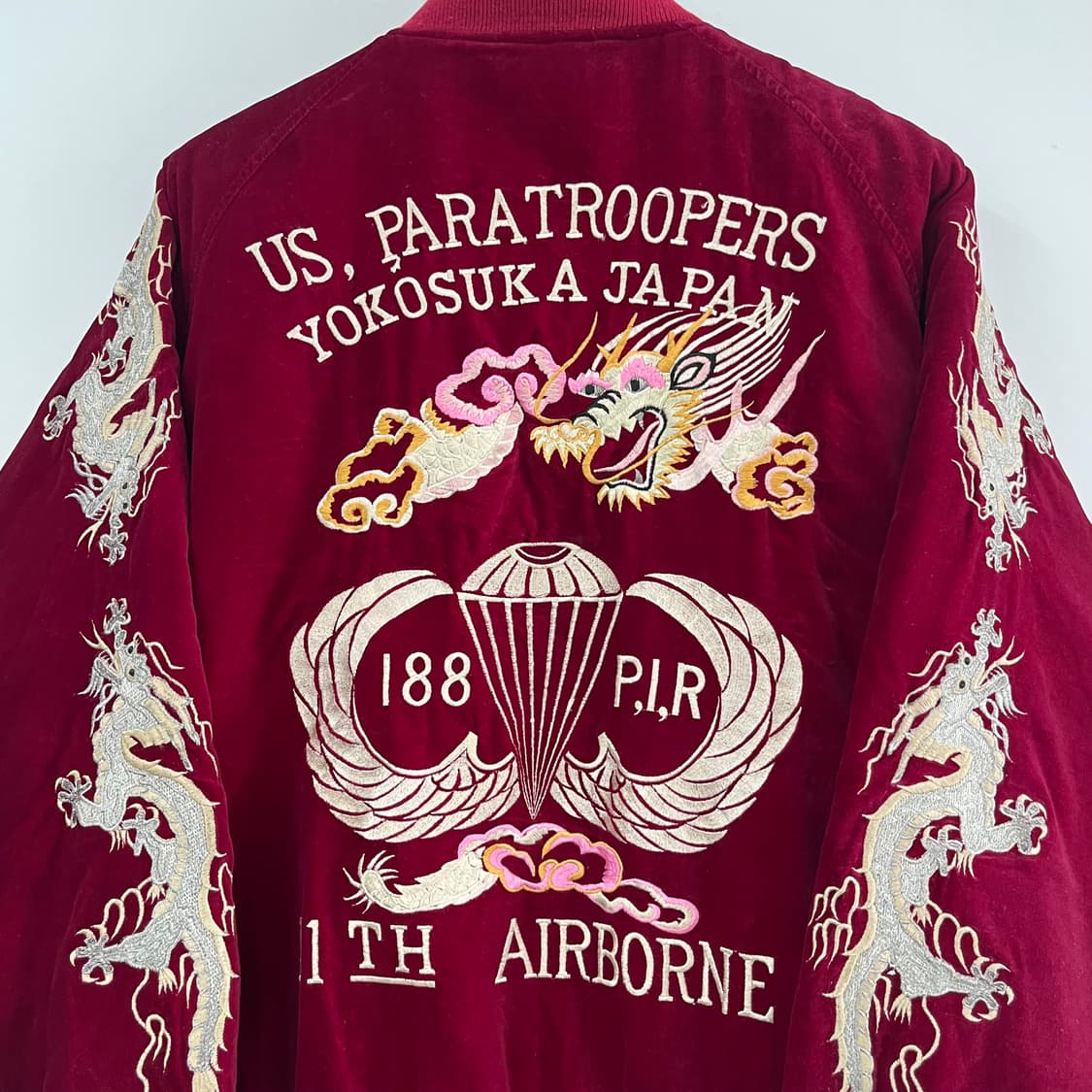 Japanese 버건디 드래곤 벨벳 스카쟌 자켓 상품이미지6