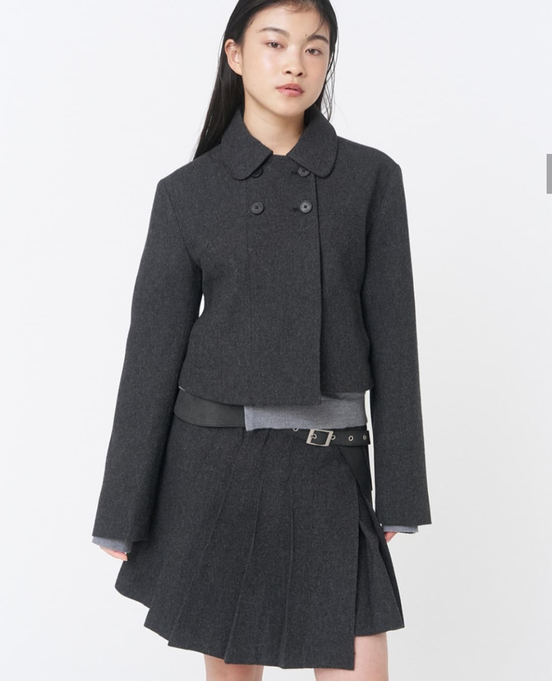 미세키서울 Wabi 라운드 더블 자켓 차콜 상품이미지3