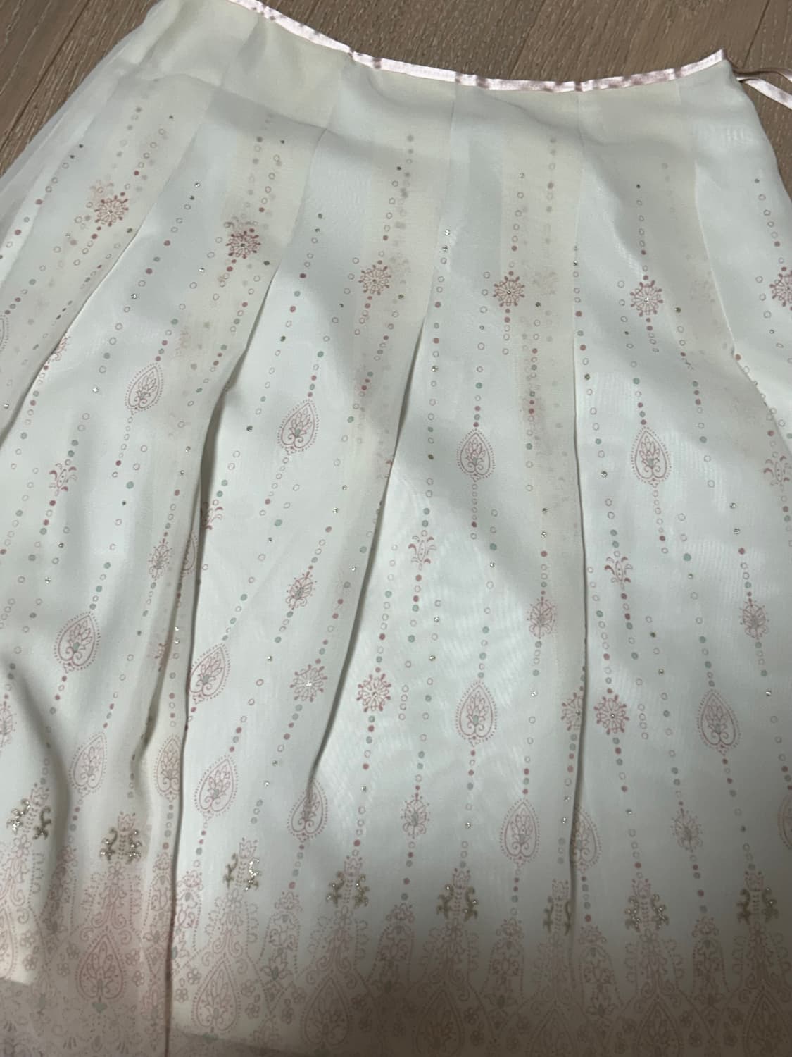 빈티지 모리걸 쉬폰 미디 화이트 핑크 스커트 상품이미지2