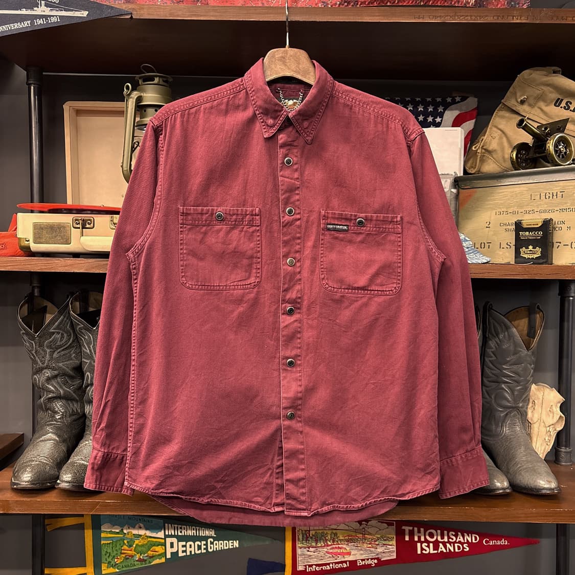 00s 할리데이비슨 헤비코튼 버건디 워크셔츠 스냅버튼 N959 상품이미지1