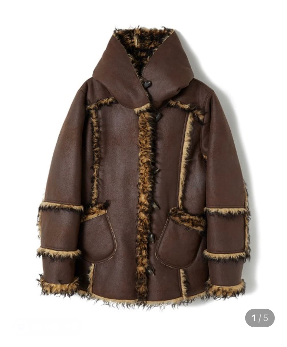 구해요))퍼버즈 비건 레더 후드 테디코트 상품이미지1