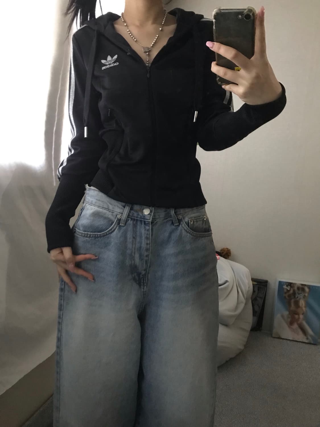 아디다스 블랙 실버 딱붙핏 후드 져지 상품이미지7