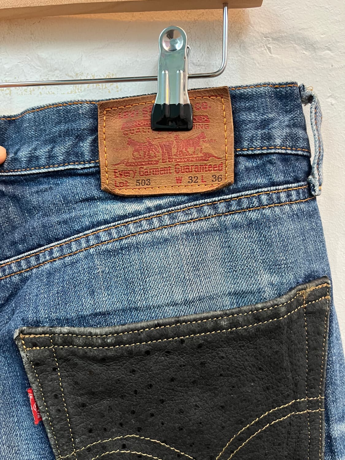 Levis 503 워싱 데미지 데님 팬츠 32/36 상품이미지6