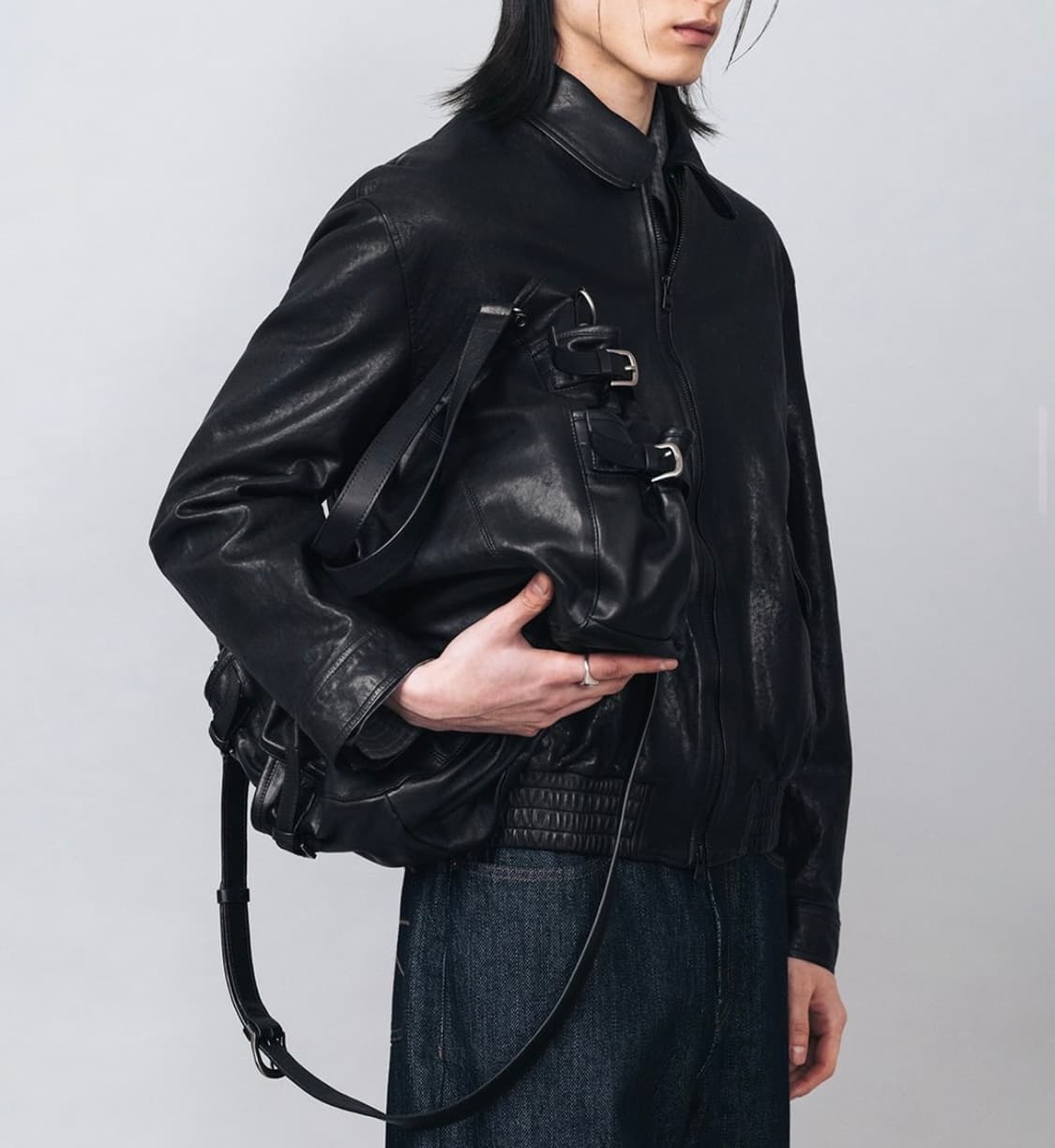 (새상품, 오프라인 전용) 벨리에 레더 블루종 - 워시드 블랙 상품이미지1