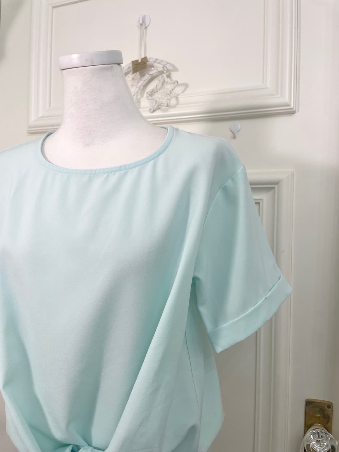 mint blue bow point half blouse 상품이미지7