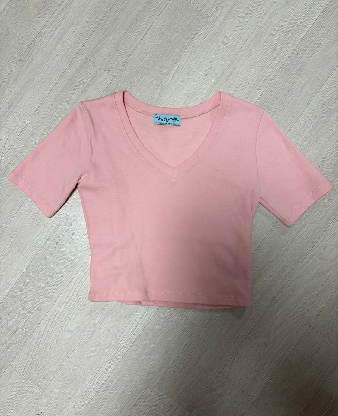 페일제이드 크롭 브이넥 반팔 핑크 상품이미지1