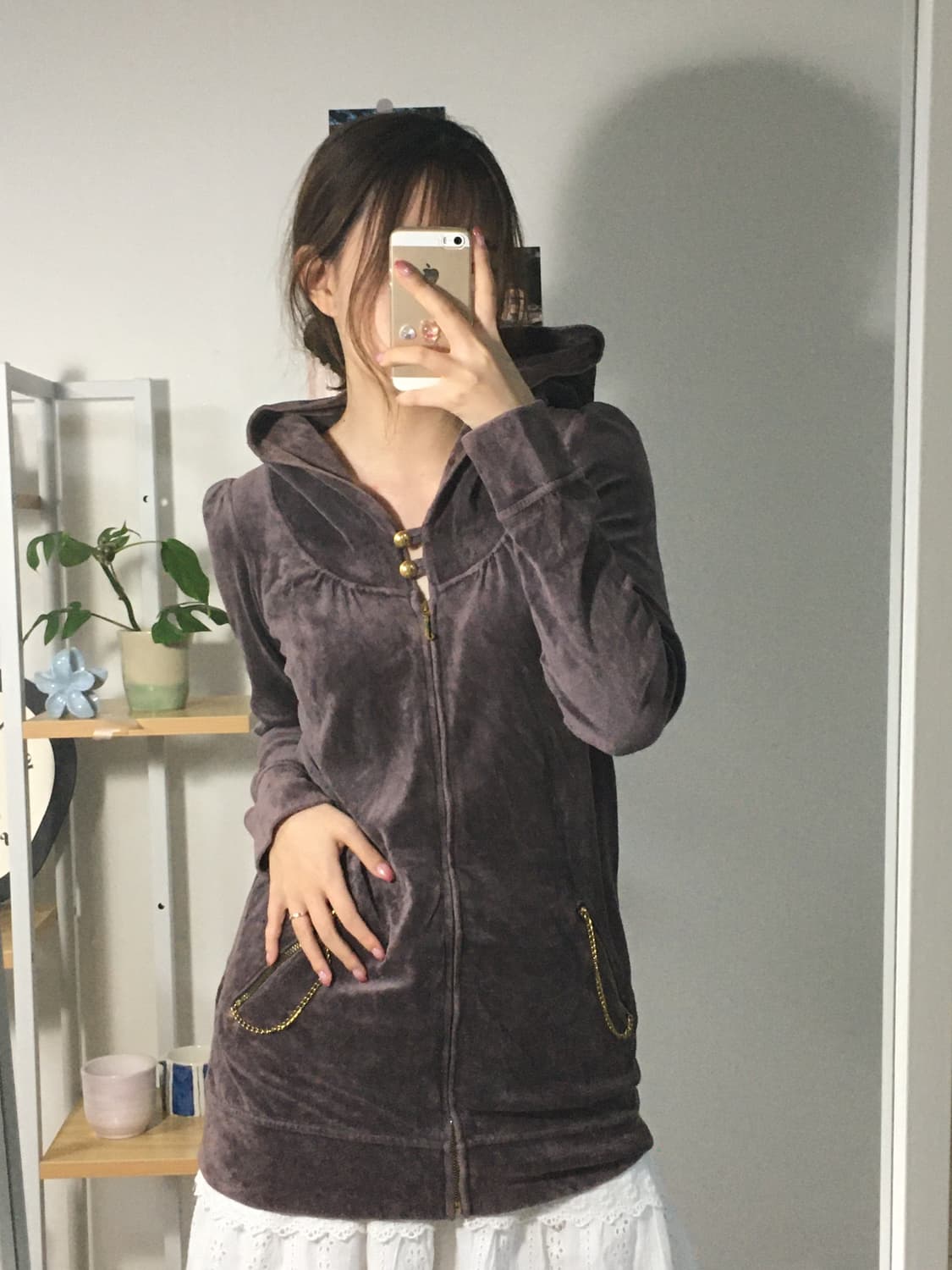 쥬씨꾸뛰르 바이올렛 벨벳 후드집업  상품이미지1