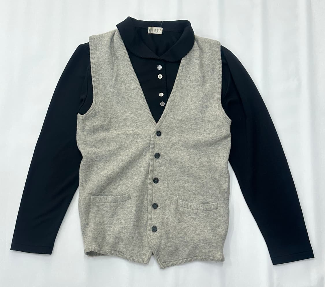 🐾무채색 겨울 에스닉 모리걸🐾 코디세트 니트 조끼 롱스커트 블랙 상품이미지3