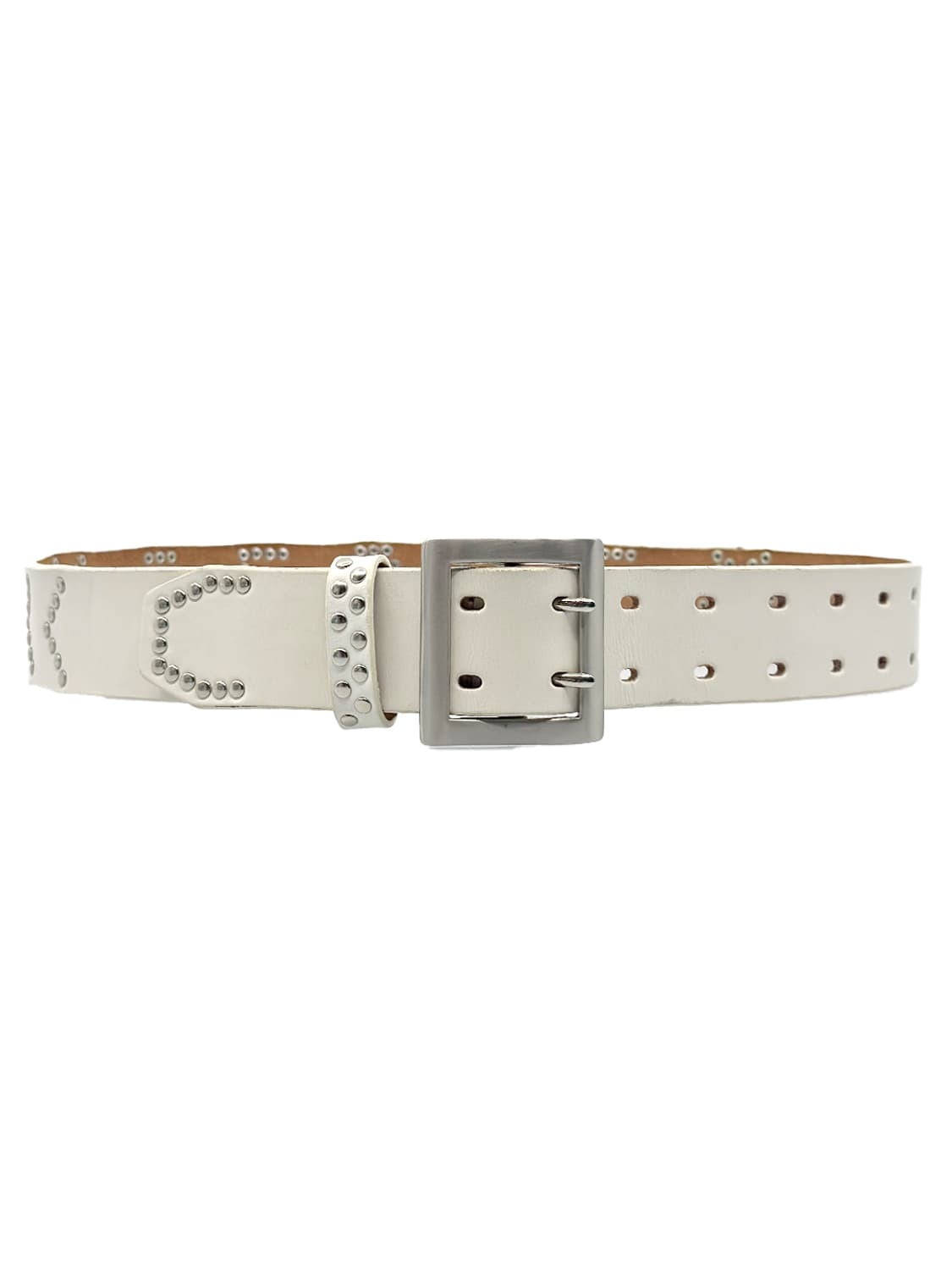  Studded White Leather Belt/ Os  상품이미지1
