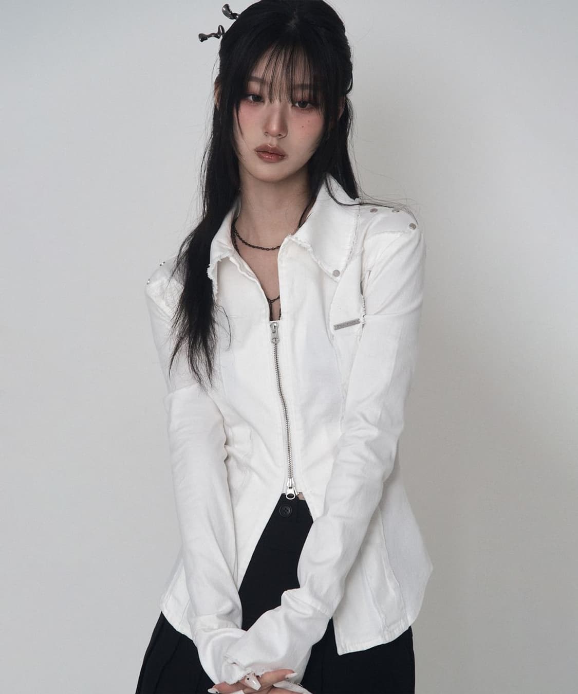에트오소메 데미지 아일렛 코르셋 자켓 화이트 상품이미지2