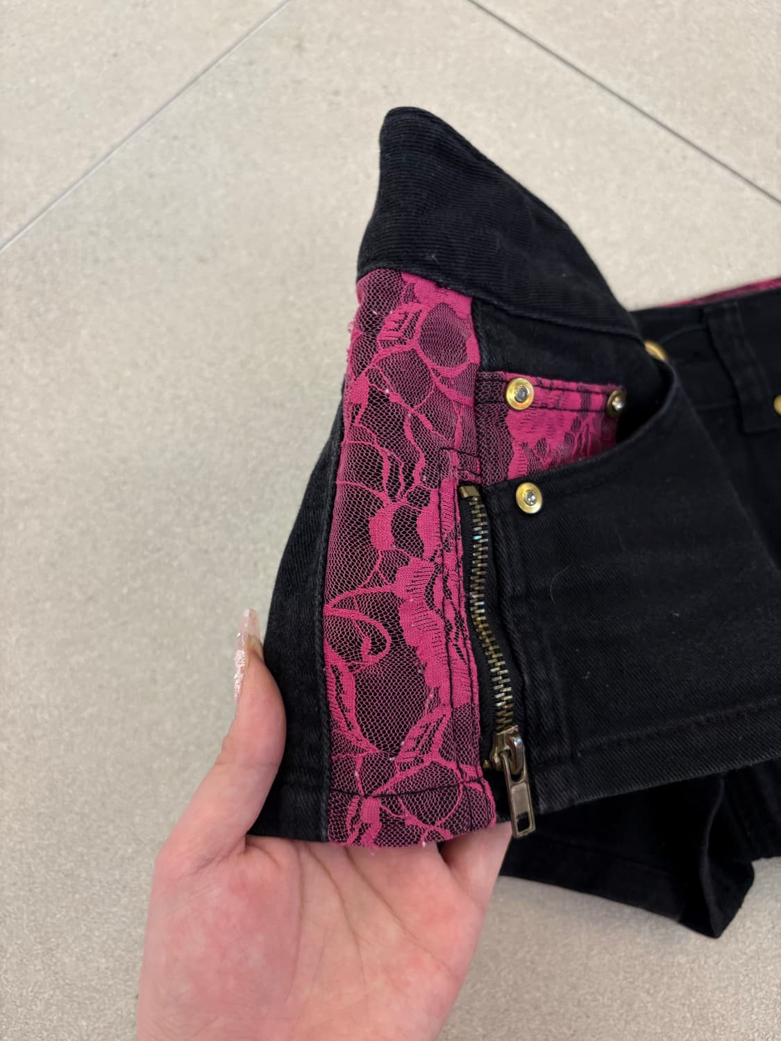 블랙 핑크 레이스 숏츠 상품이미지3