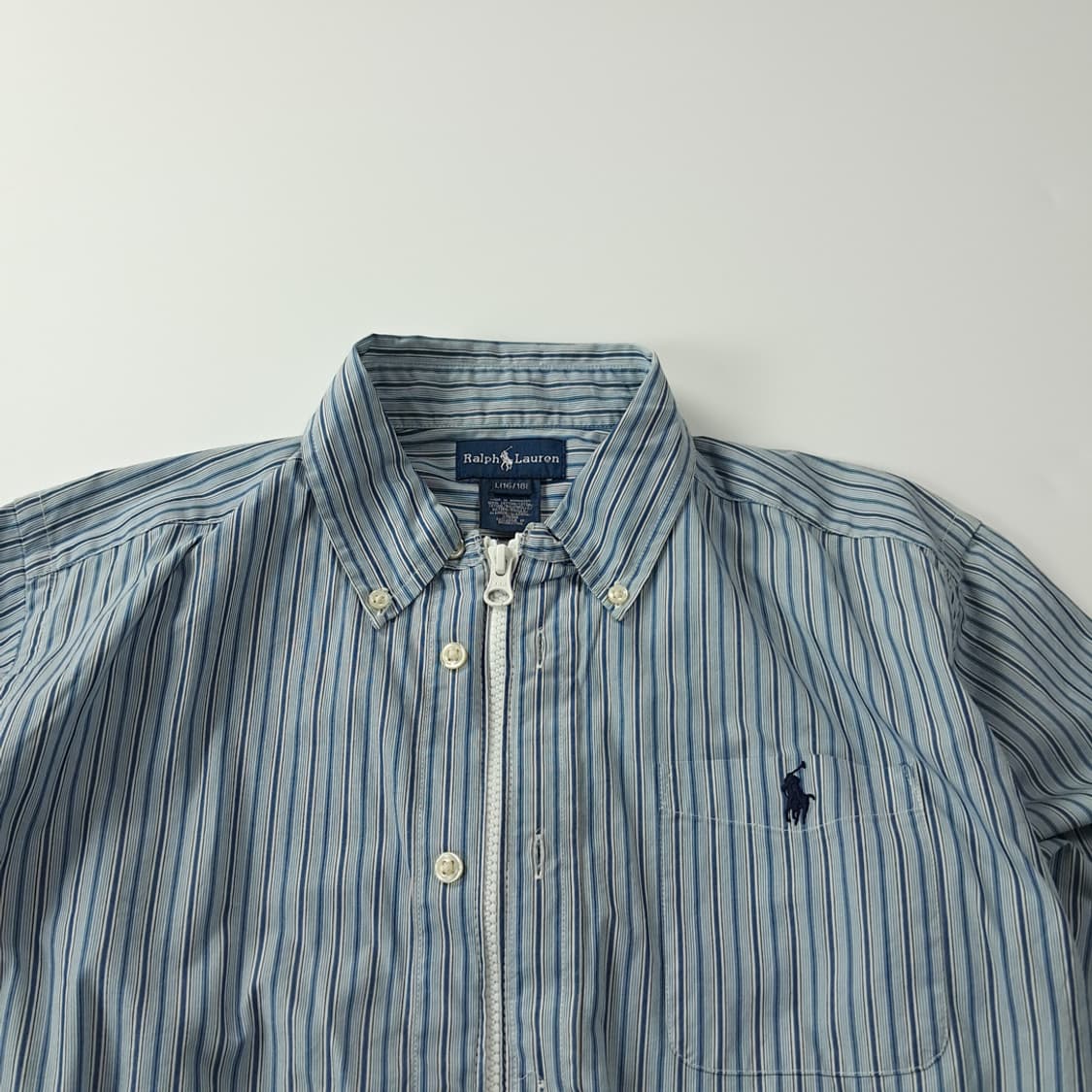 CK158 FREE 폴로 90s 블루 스트라이프 크롭 셔츠 상품이미지2