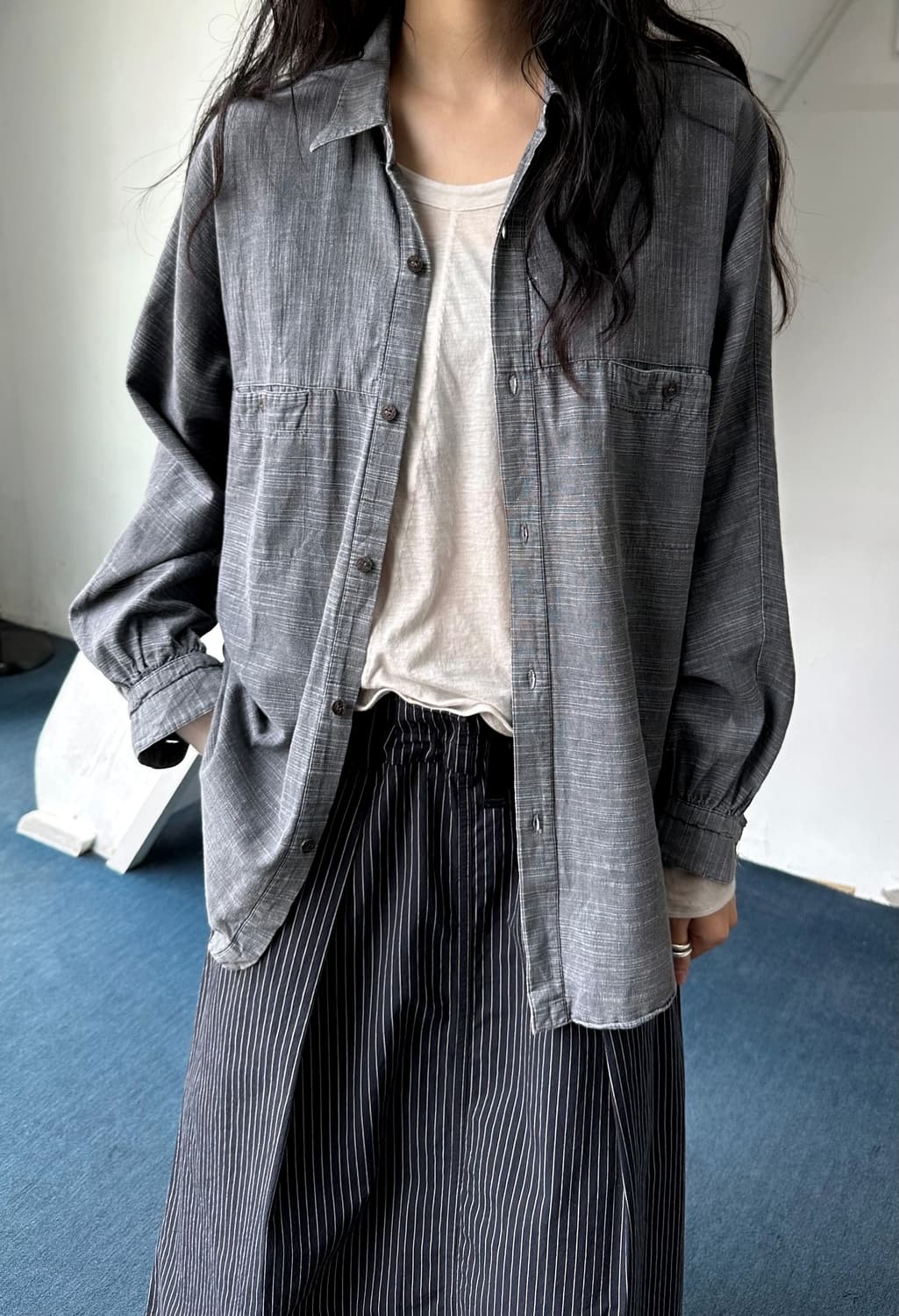 Rough cotton jacquard panel design shirt 상품이미지5