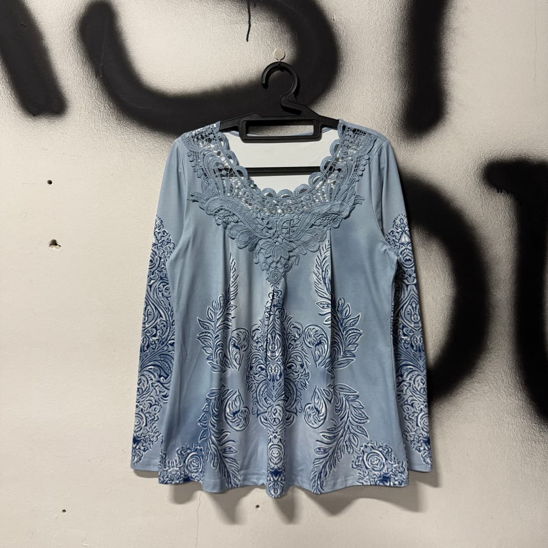 VTG 빈티지 페어리 블루 크로쉐 앤틱 패턴 롱슬리브 상품이미지1