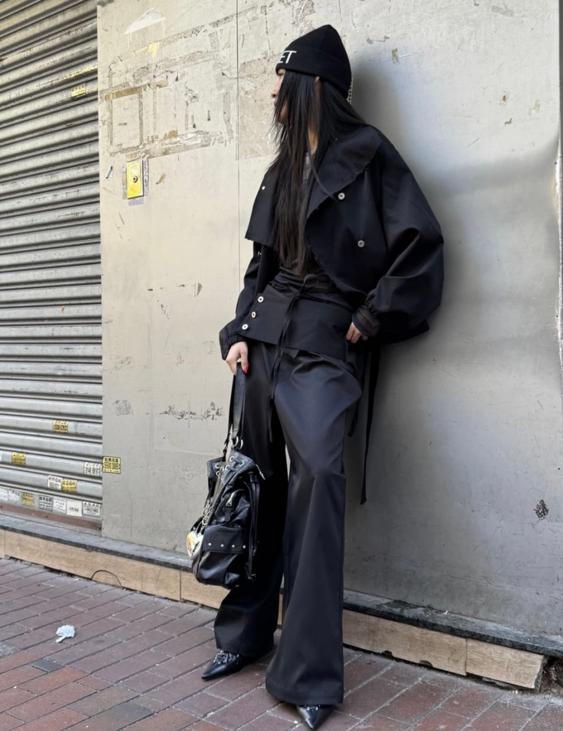 다이닛 스트라이프 레이어드 슬랙스 블랙 S 사이즈 상품이미지4