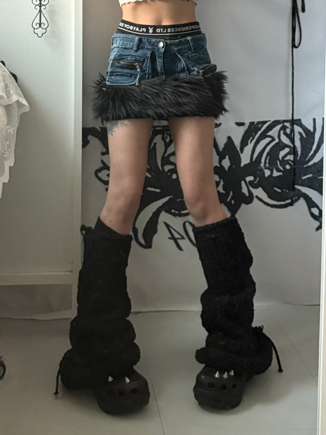• hurtremake denim cargo fake fur skirt 상품이미지2