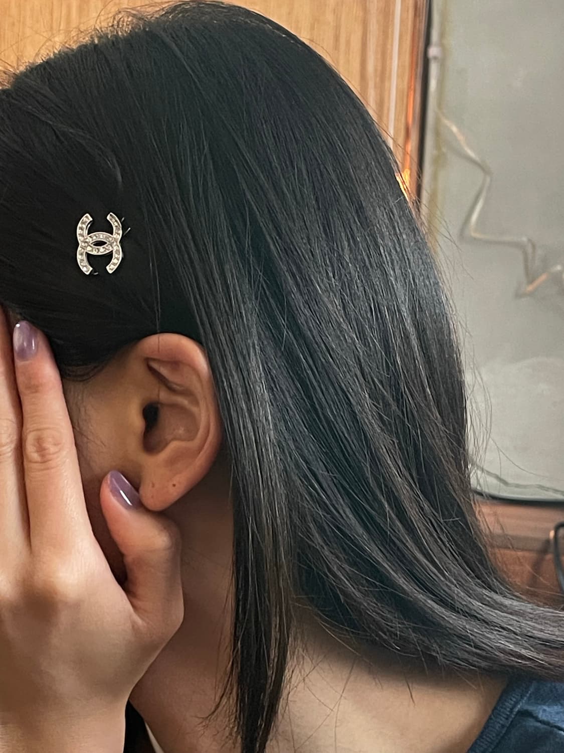 샤넬 cc로고 정품 업사이클링 실버 크리스탈 헤어핀 상품이미지4