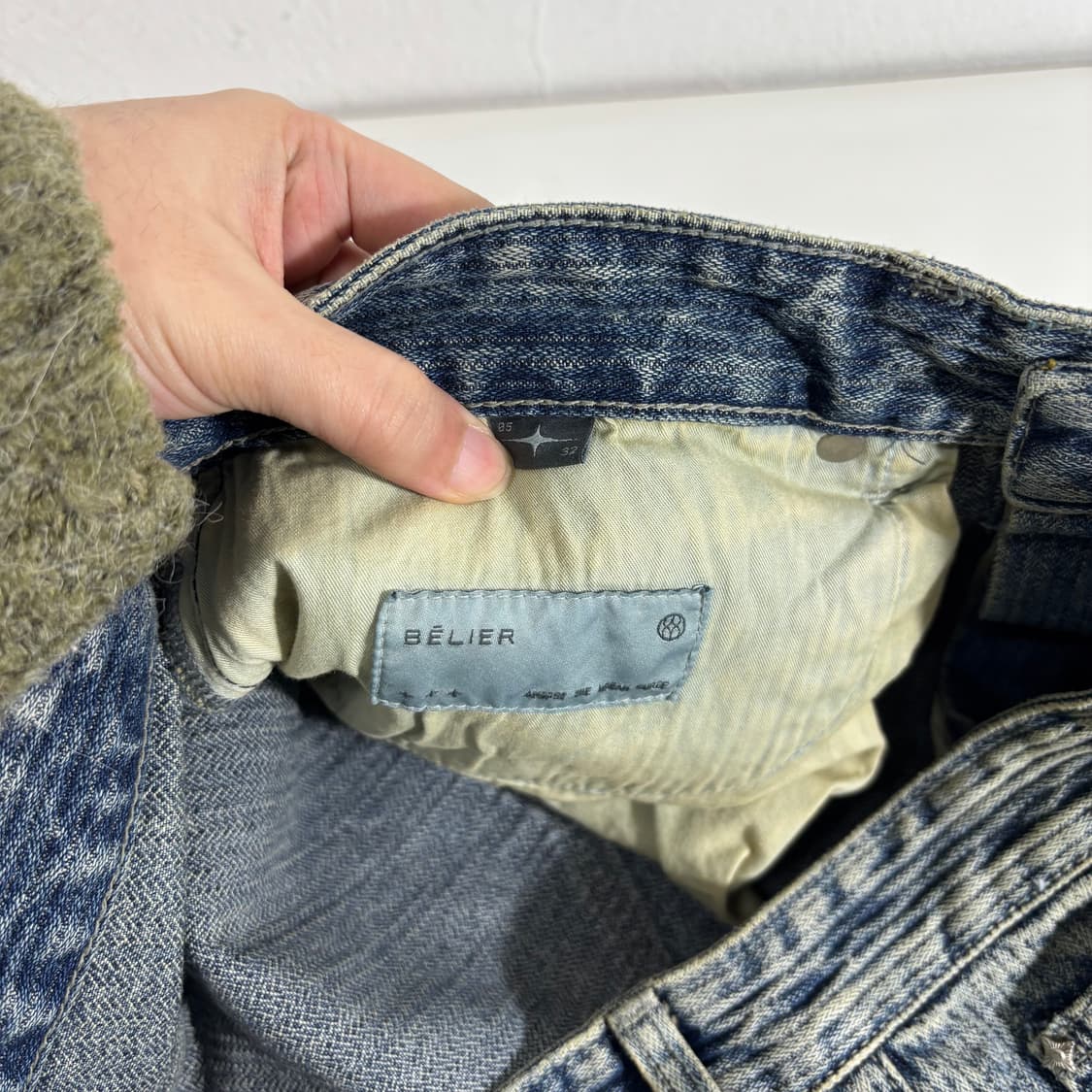 32 L 벨리에 루즈일자핏 스트라이프 녹워싱 데님팬츠 상품이미지5