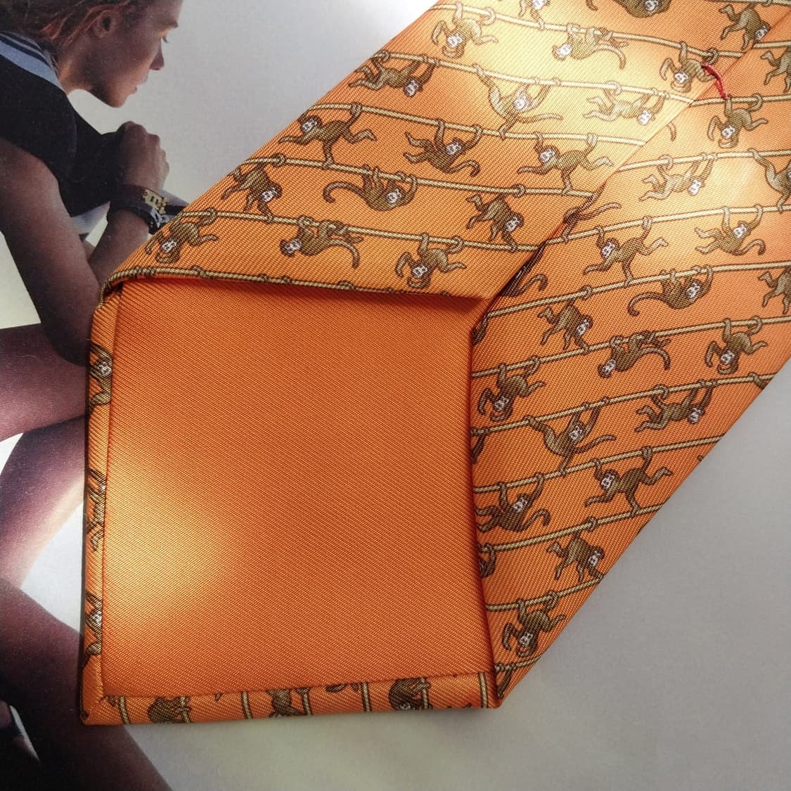 에르메스 오렌지 원숭이 모티브 넥타이 9.5cm A+등급 K2592 상품이미지7