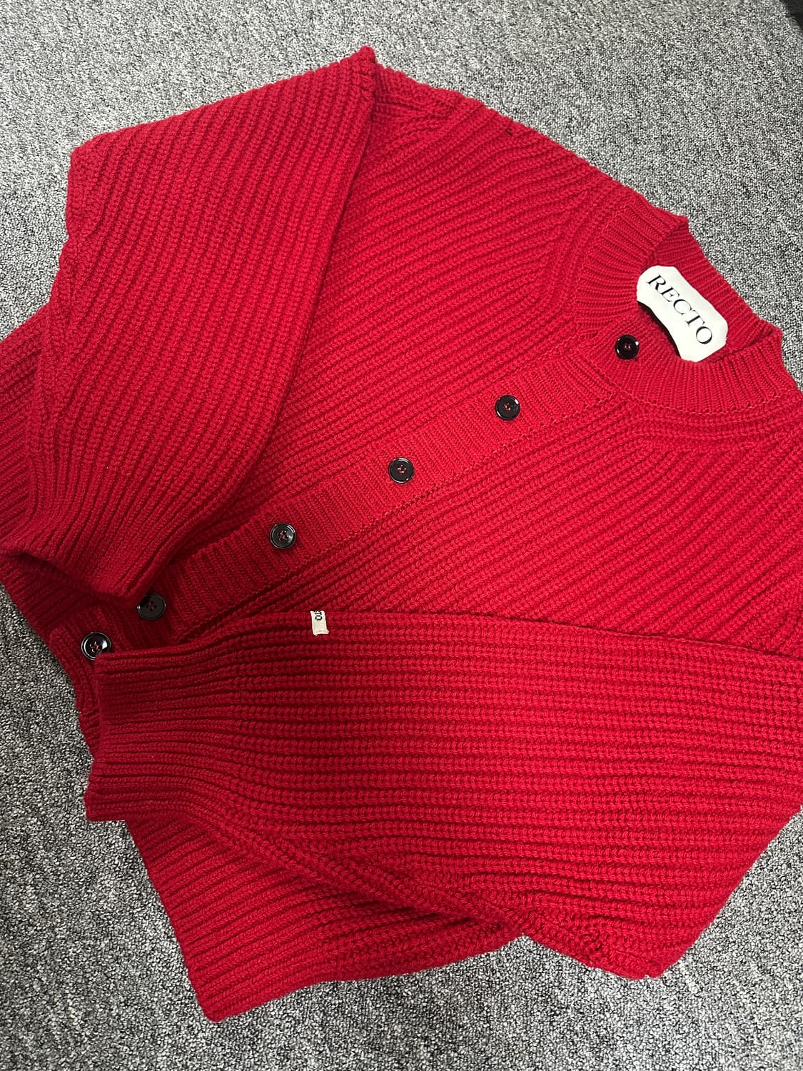 (L) 렉토 23fw 청키 울 가디건 레드 크롭 니트  상품이미지9