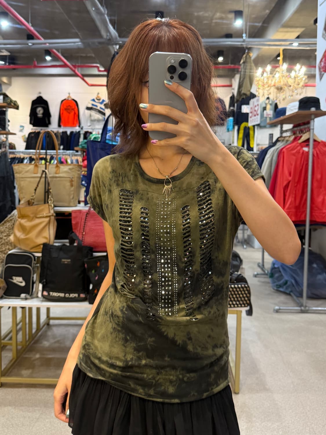 빈티지 우먼 나염 비즈 디테일 레이스 빈팔 티셔츠 상품이미지4