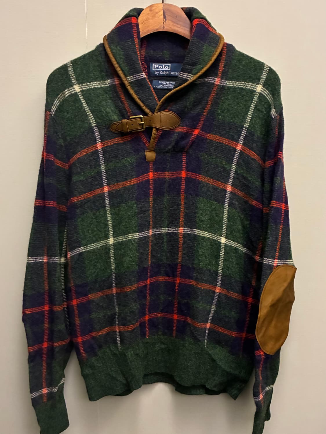 (M)폴로랄프로렌 울 타탄체크 엘보패치 레더 니트 스웨터 상품이미지1