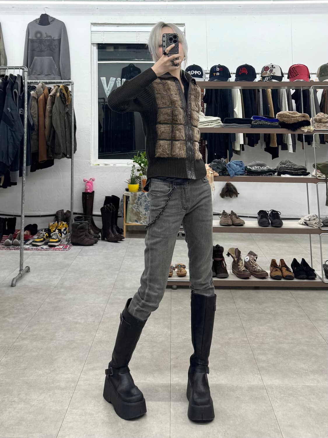 JPN 퍼 니트 하이넥 집업 상품이미지9