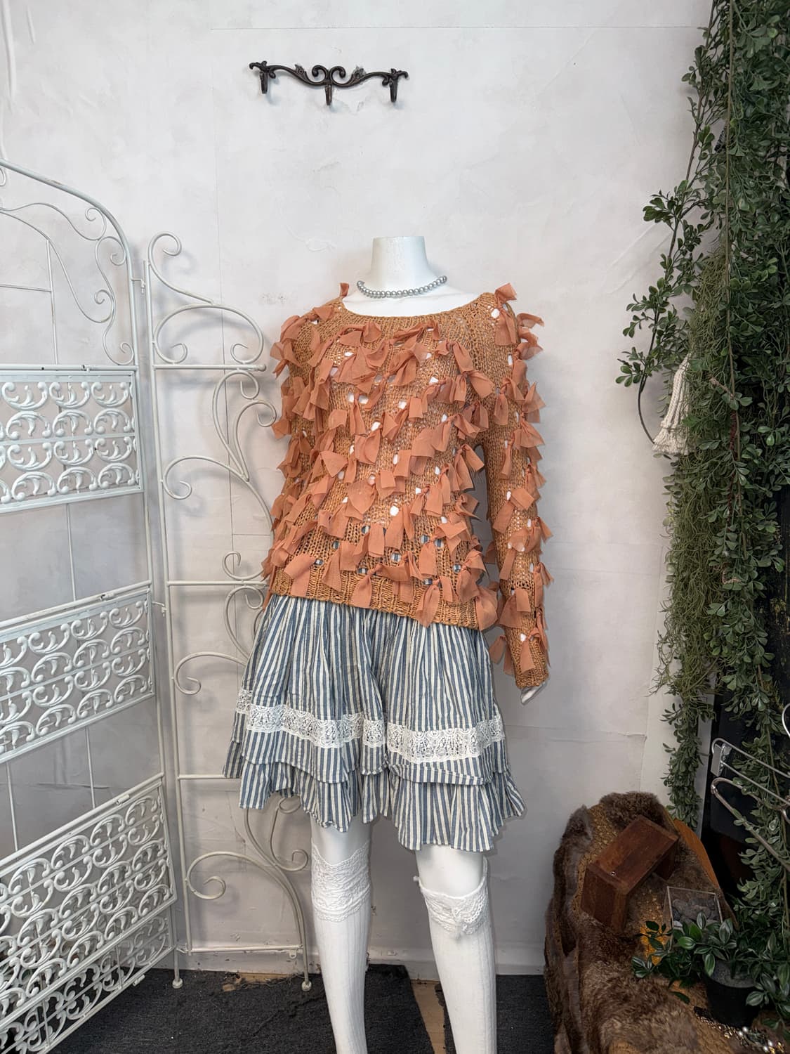 Mute orange ribbon trimmed loose knit 상품이미지5