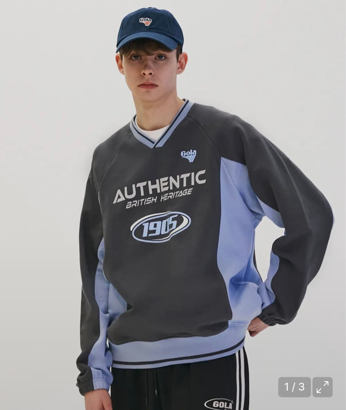 골라 컬러블럭 브이넥 스웻셔츠 남성 M 상품이미지1