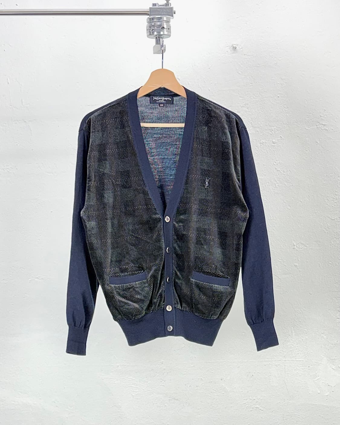 이브 생로랑 뿌르옴므 90s 네이비 벨벳 더블 포켓 니팅 가디건 상품이미지1