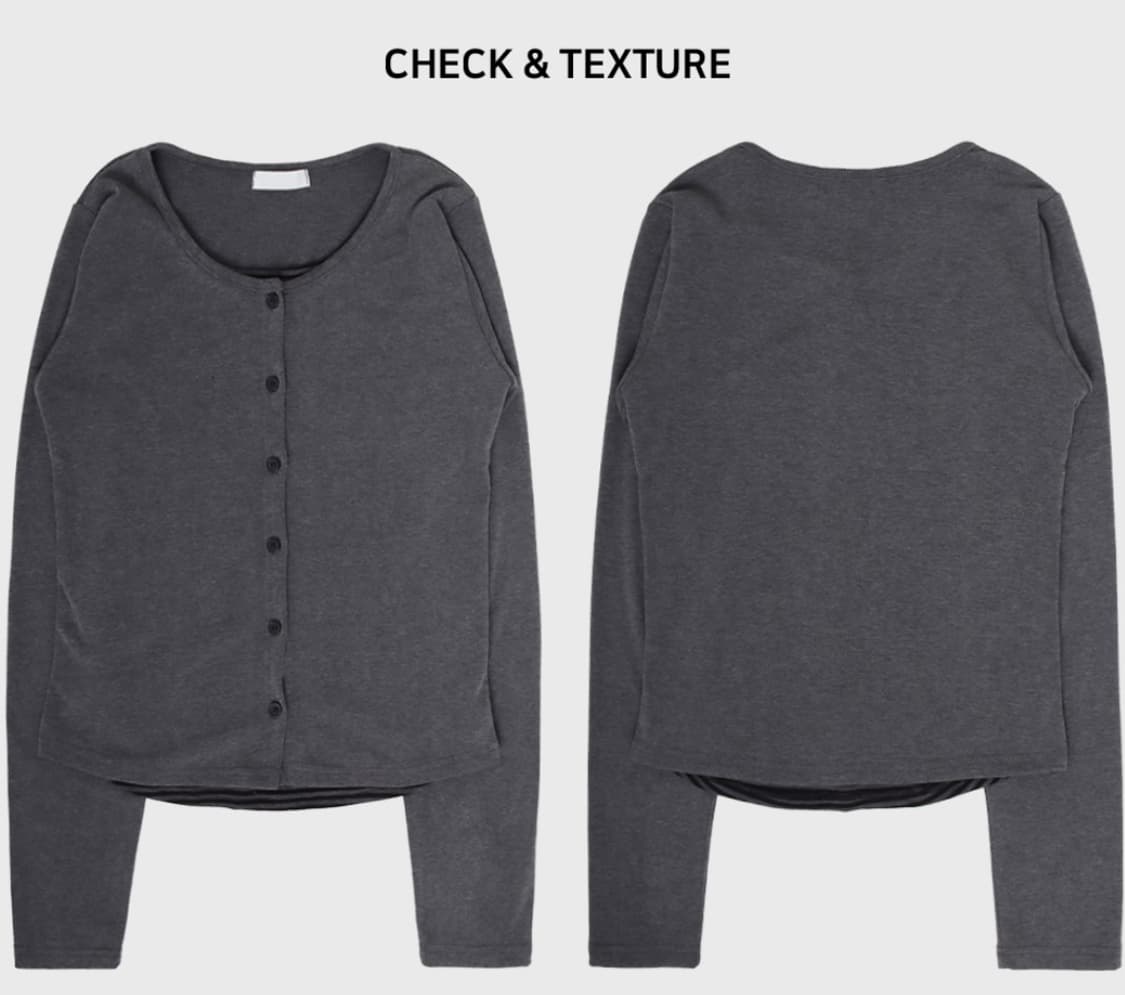 일체형 레이어드 가디건 - 긴팔티 단가라 라운드넥 차콜 상품이미지1