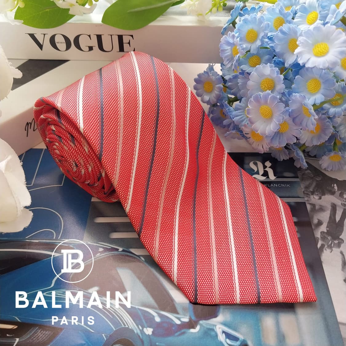 피에르 발망 실크 핑크 스트라이프 넥타이 8.9cm A등급 K1997
 상품이미지1