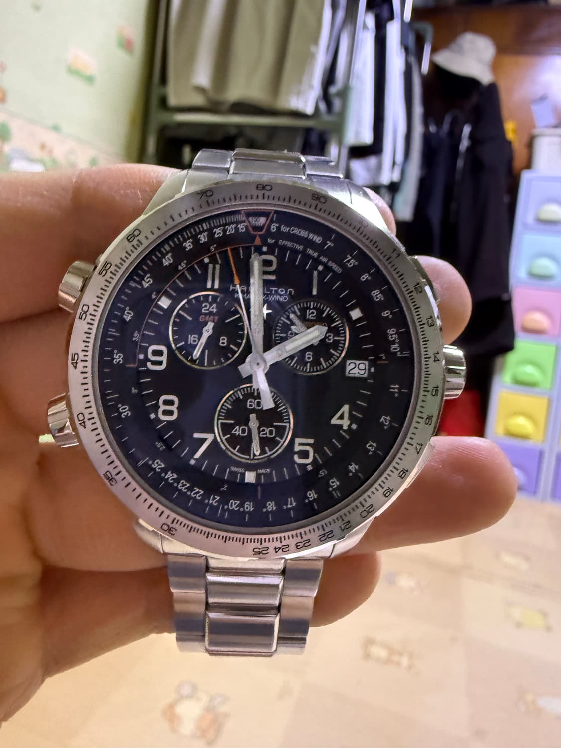 안녕하세요 해밀턴 카키 엑스윈드 GMT 크로노 쿼츠 46mm 블랙 메탈  상품이미지3