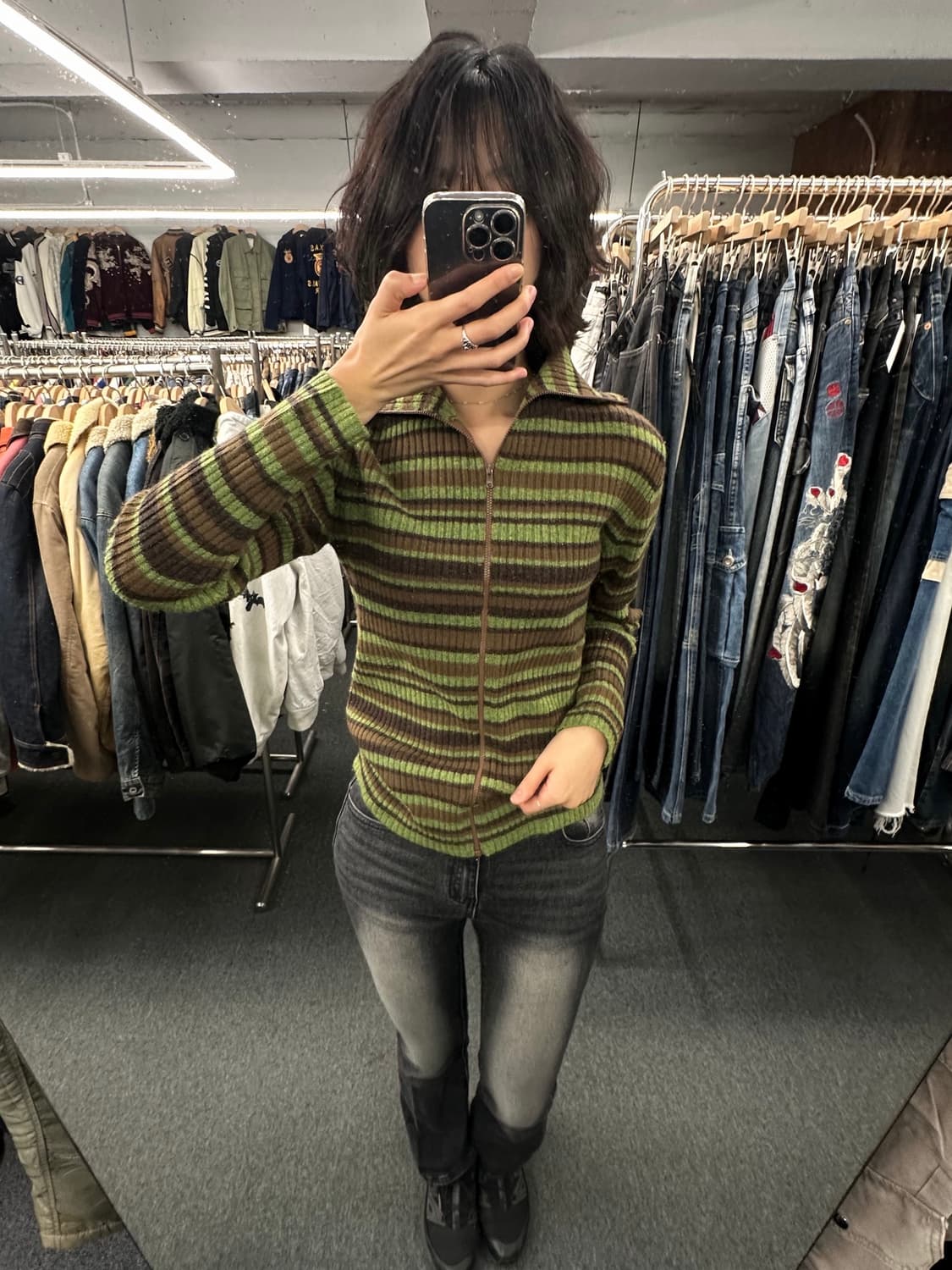 M)JUNKO SHIMADA 빈티지 여성 스트라이프 목폴라 니트집업 상품이미지1