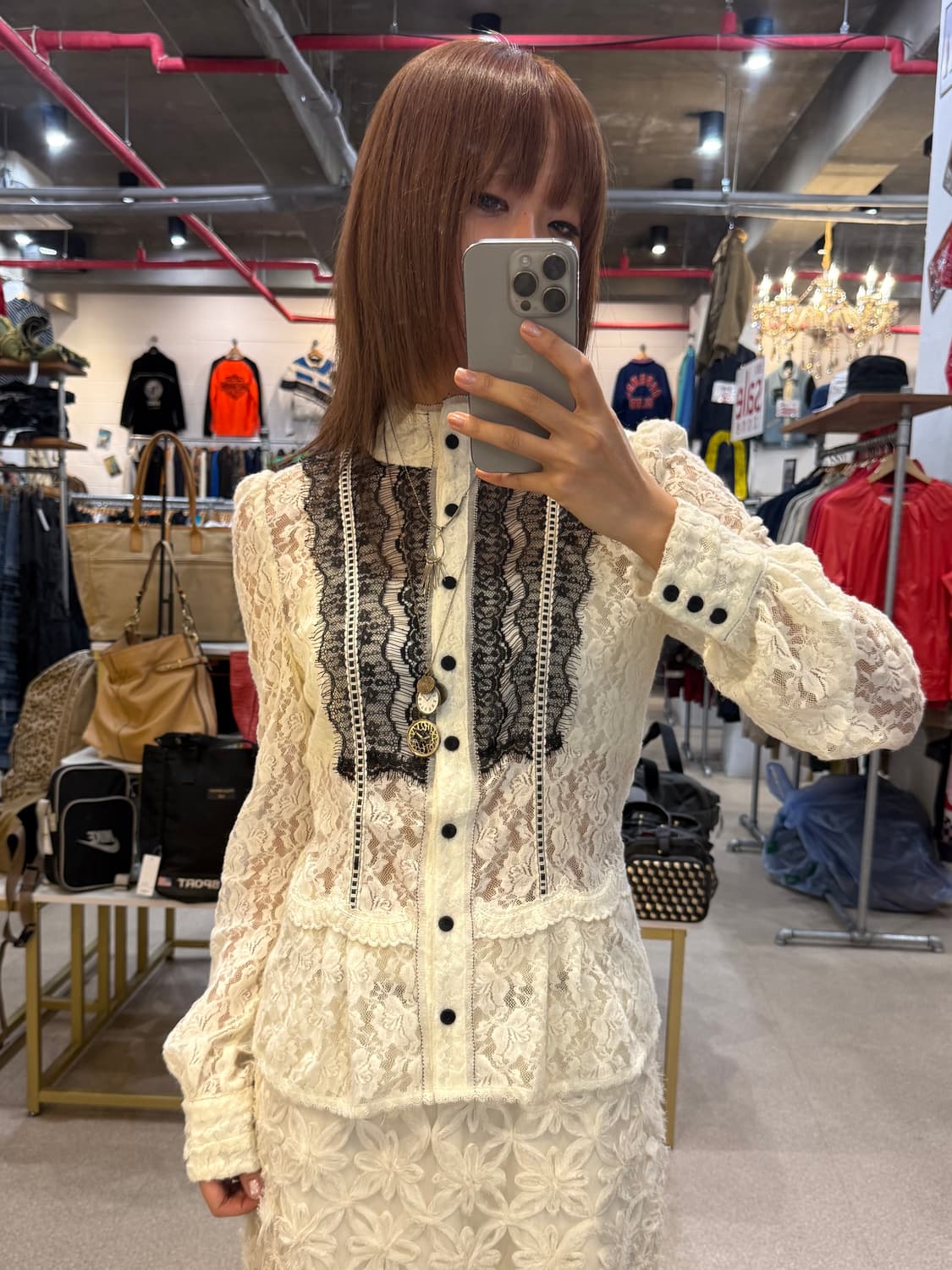 빈티지 시스루 레이스 디테일 셔츠 상품이미지4