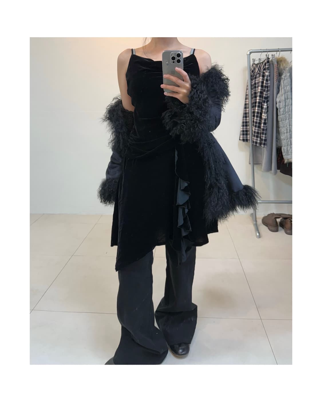 빈티지 벨벳 프릴 원피스 상품이미지2