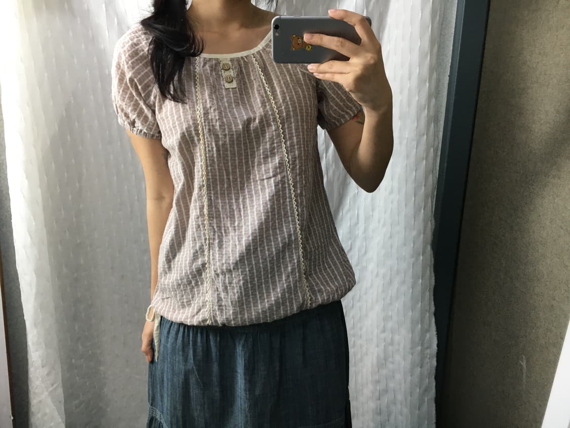 핑크 스트라이프 반소매 블라우스 상품이미지3