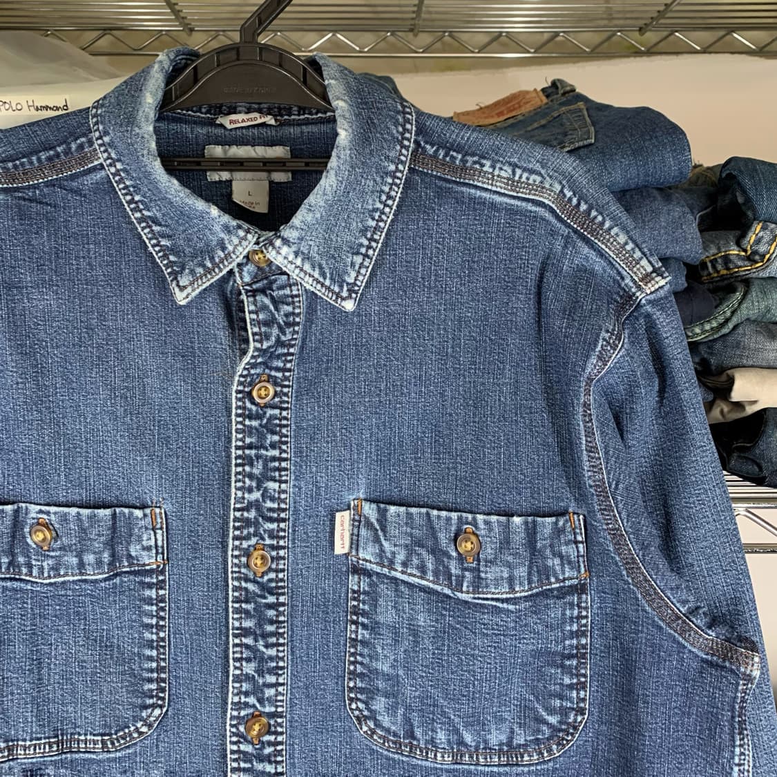 [L] 칼하트 릴렉스드핏 데님 워크셔츠 상품이미지1