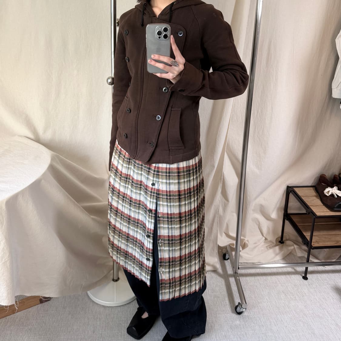 버튼 체크 플리츠 스커트 (Made in Japan) 상품이미지2