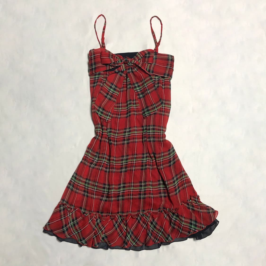 리본 체크 슬리브리스 원피스 레드 상품이미지1